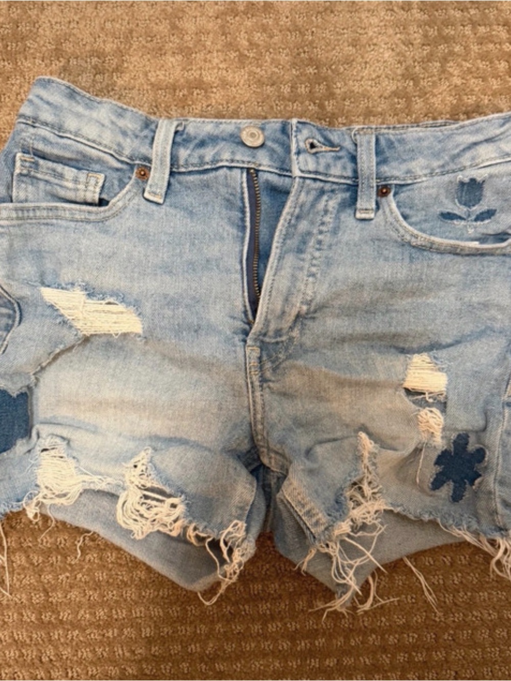 Old Navy Light Blue Distressed‎ Denim Shorts with Patch Details